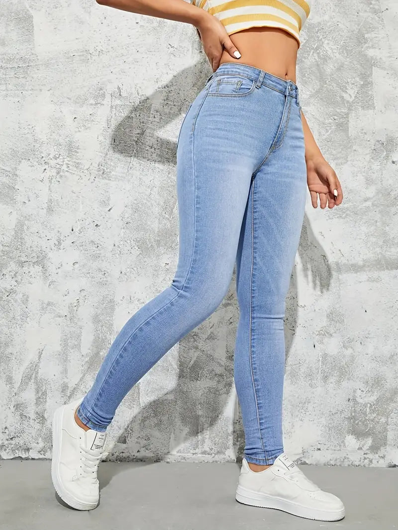 GR | Hellblau Skinny Fit Jeans mit Hoher Taille für Frauen