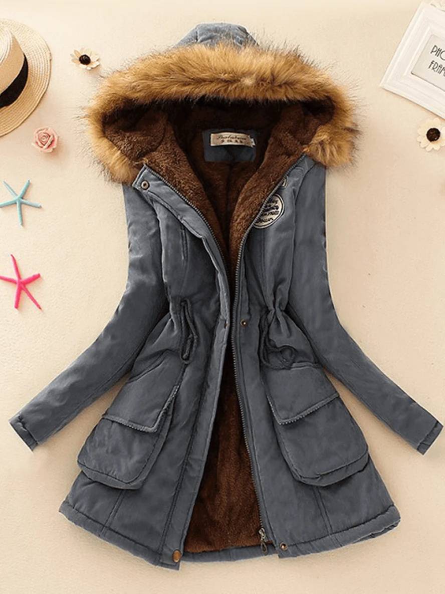 GR | Women's parka in mid-length style with zipper