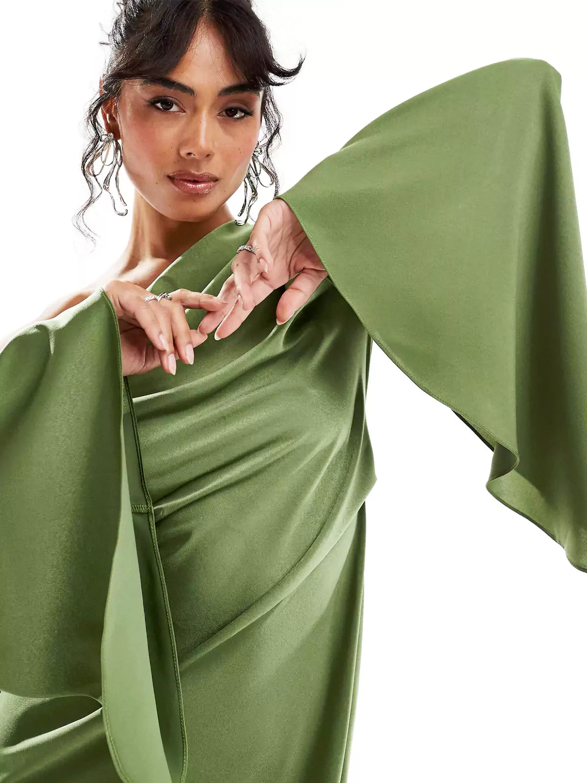 GR | Flowing Green Asymmetrical Dress for Women