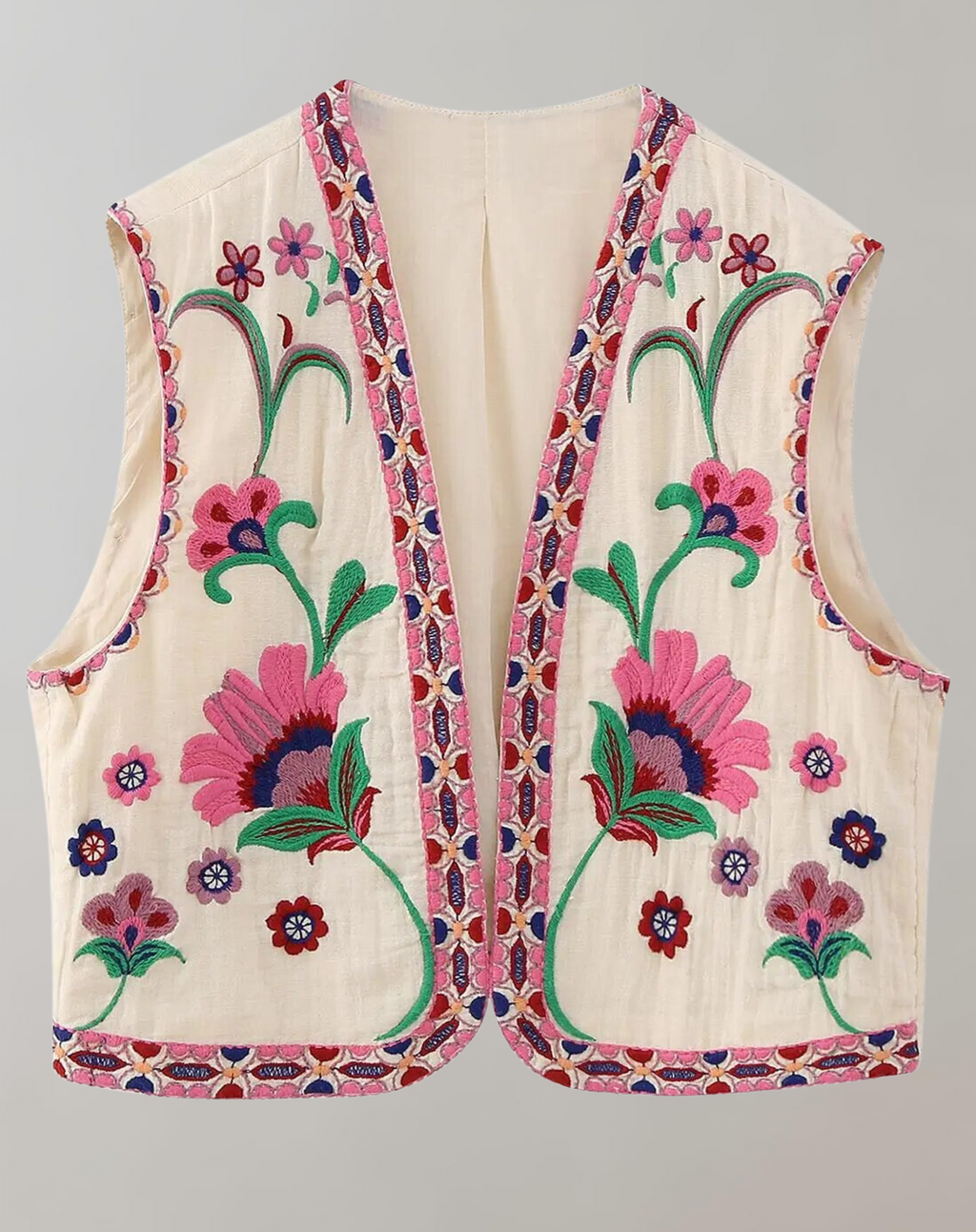 GR | Vest with Floral Embroidery Jackets