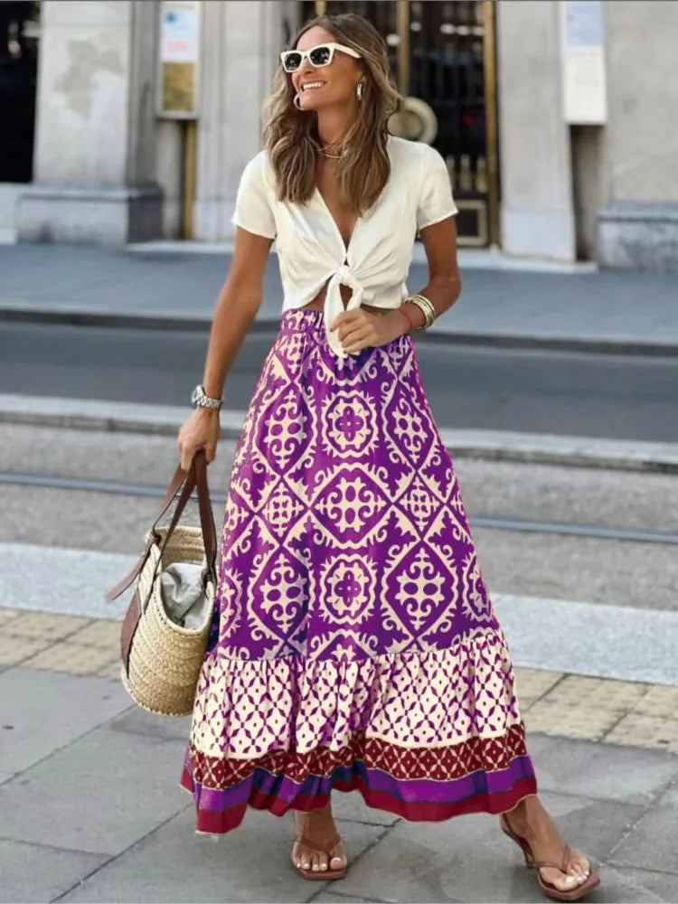 GR | Boho Skirt with Elastic Waistband Women's