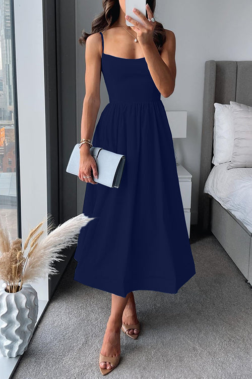 GR | Spaghetti-Träger A-Linie Midi Kleid