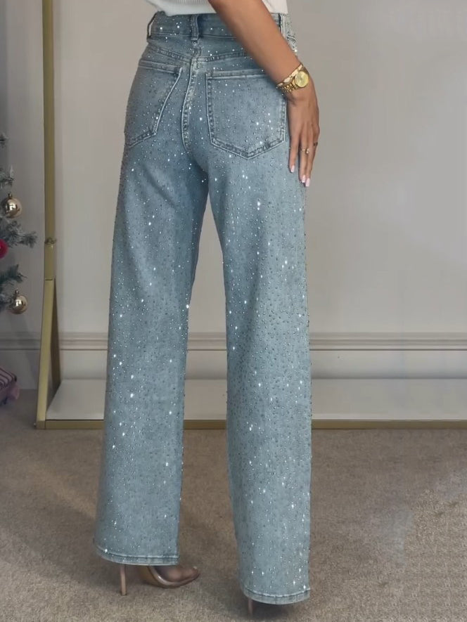 GR | Jeans Mit Hoher Taille Und Diamant Details