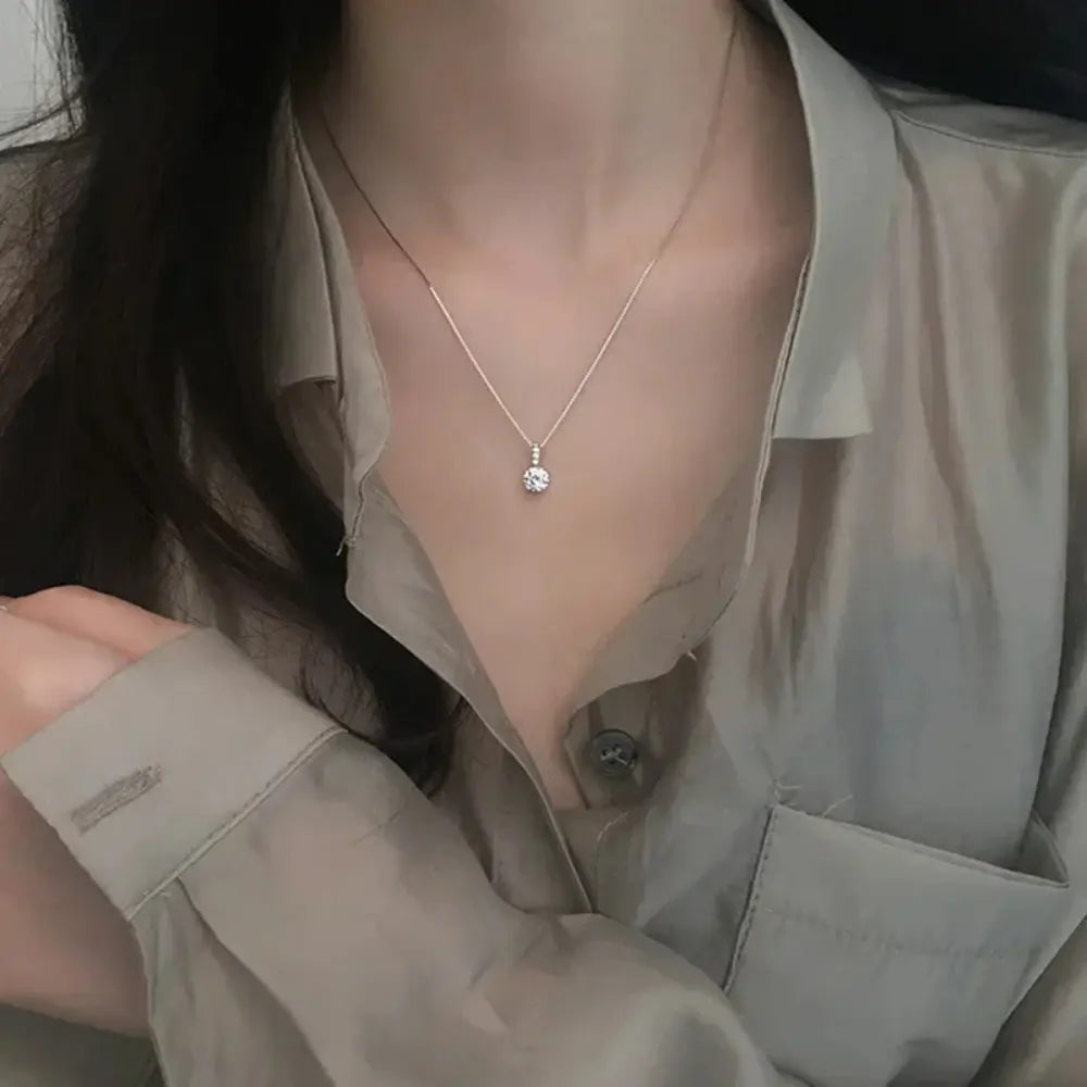 GR | Sterling Silver Round Zircon Necklace