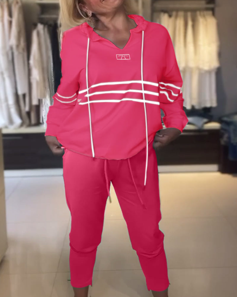 GR | Set aus gestreifter Hose und Kapuzenjacke