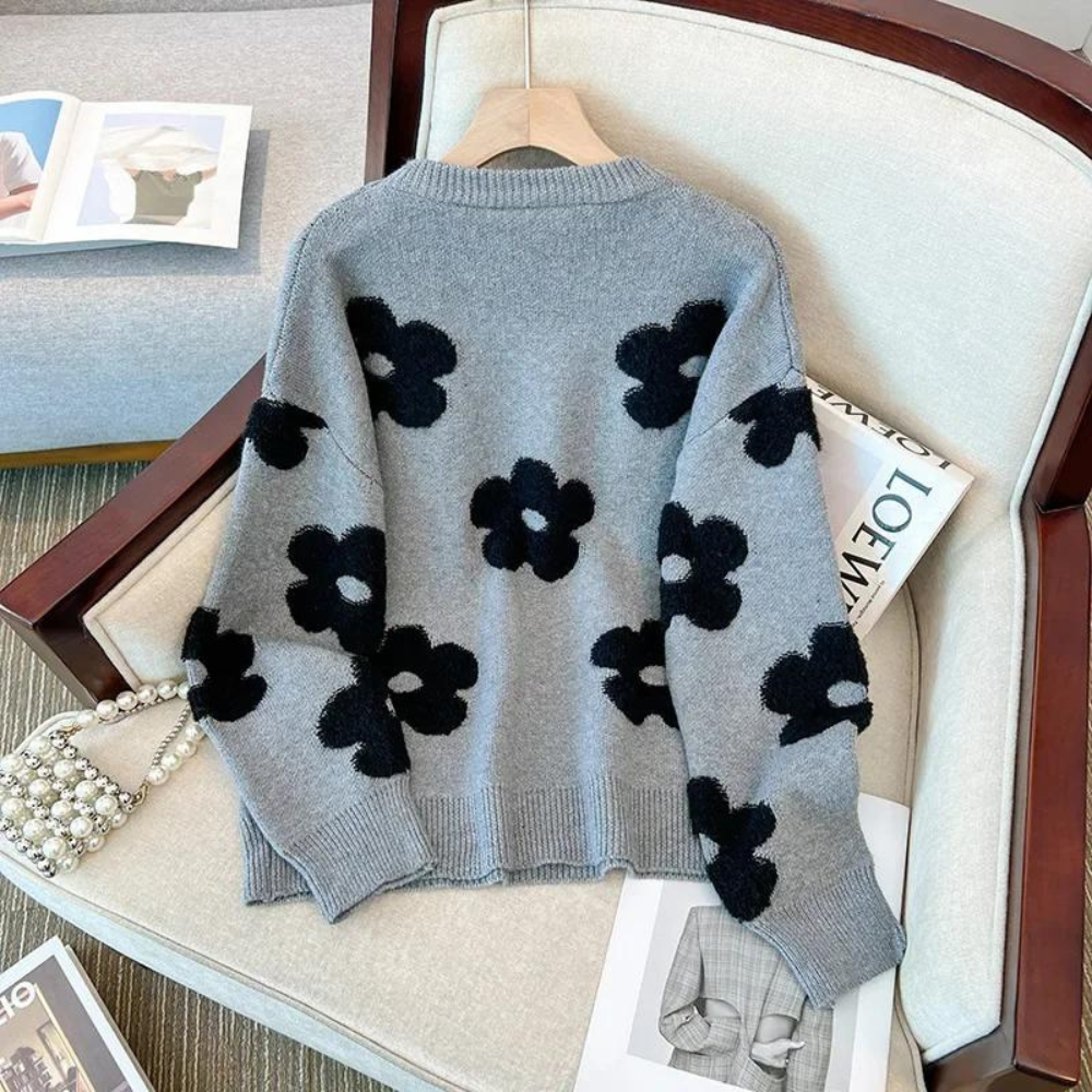 GR Sweater | Luxuriöser, weicher Strickpullover für Damen mit Blumendesign
