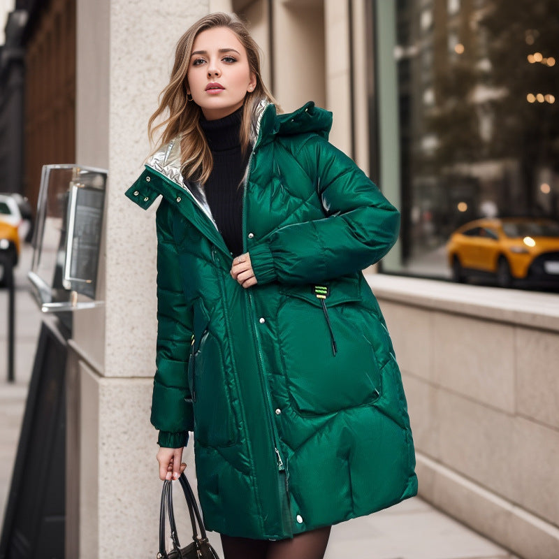 GR | Cool shiny loose mid-length cotton jacket