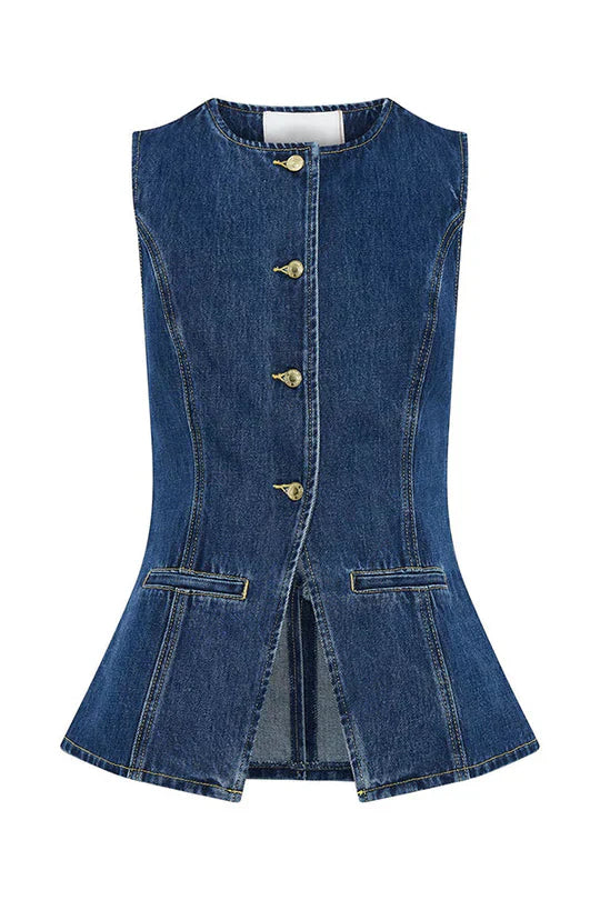 GR | Sleeveless denim vest with button closure for women
