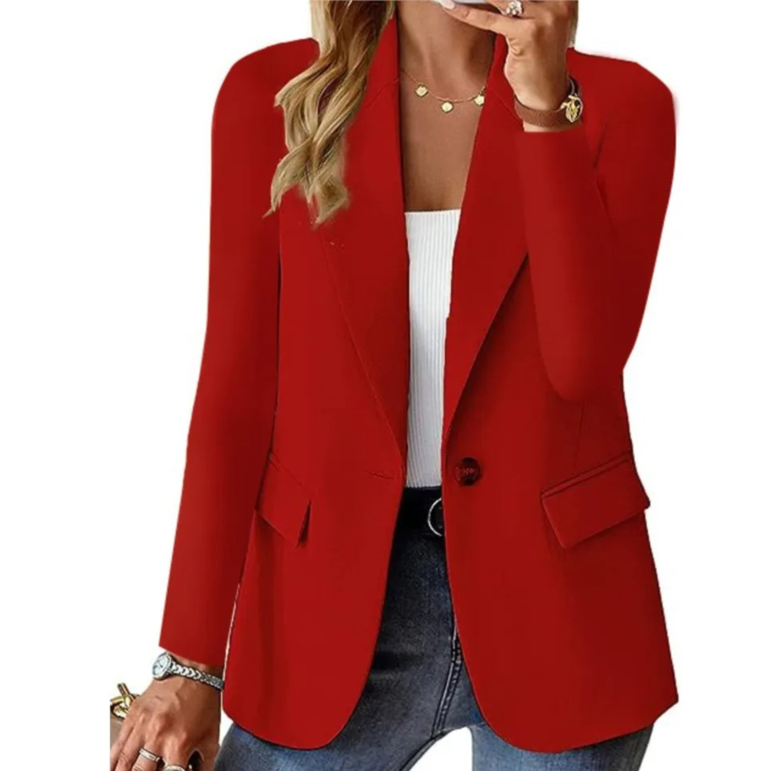 GR | Casual fitted long-sleeved jacket with buckle, women's blazer