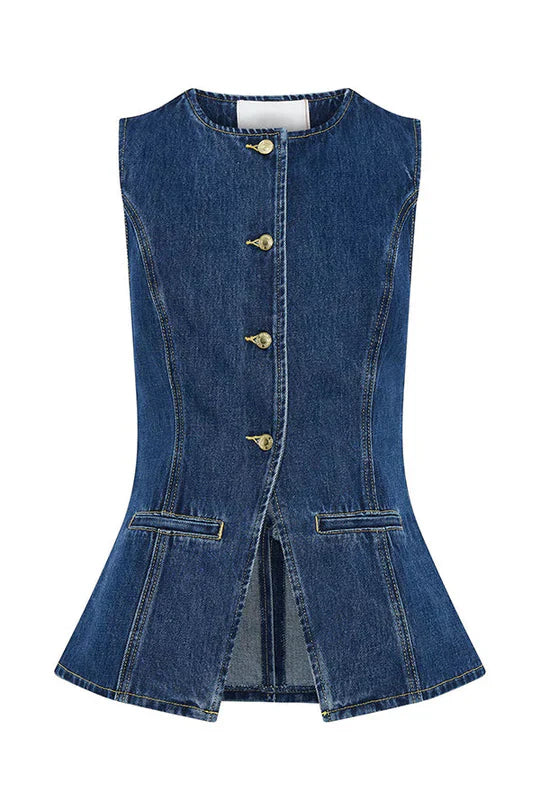 GR | Denim Princess Seams Pocket Vest Top