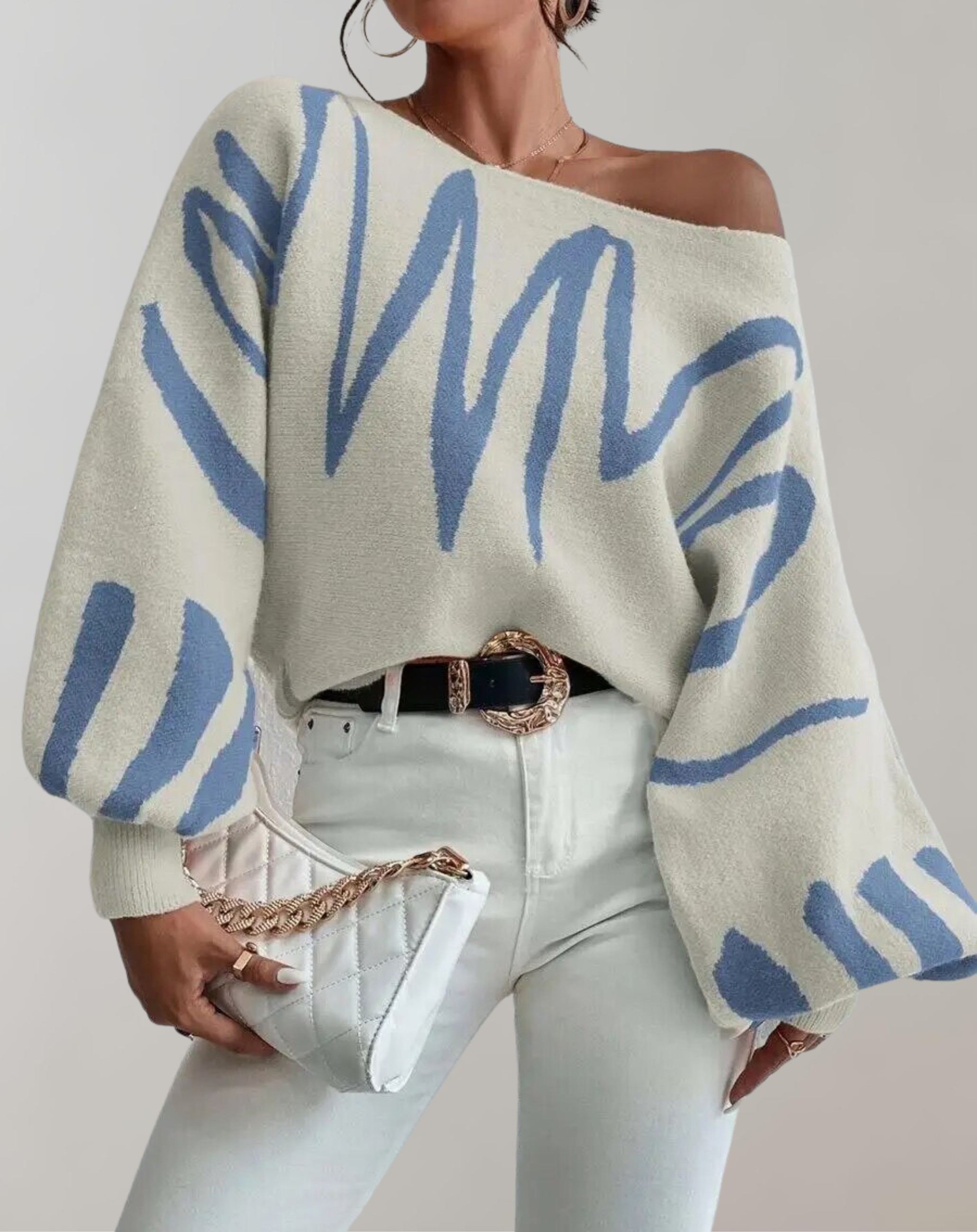 GR - Print Lantern Sleeve Off-Shoulder