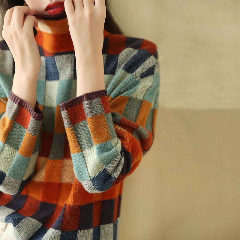 GR | Bunter Karierter Strickpullover