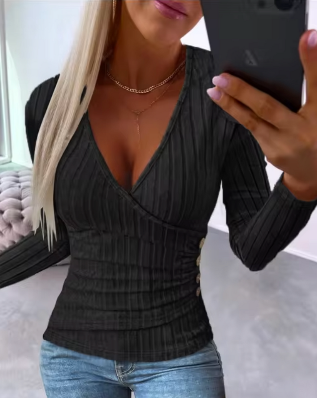 GR | Elegant, fitted cardigan with V-neck