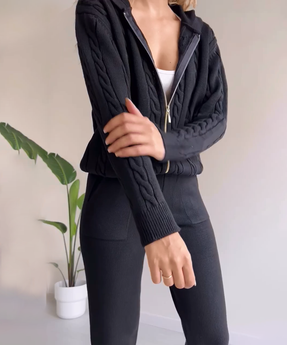 GR | teilige gestrickte Lounge-Set - trendiger Hoodie und Jogginganzug für Damen