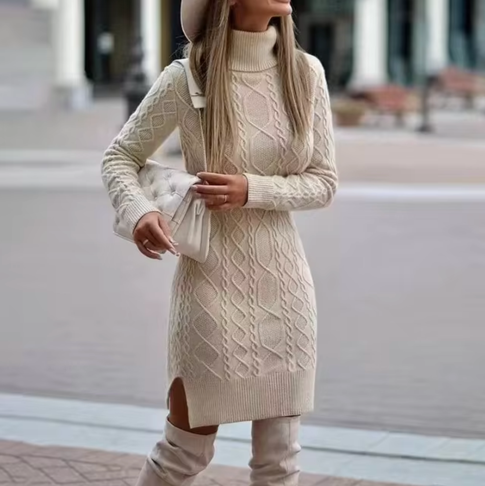 GR – Gestricktes Rollkragen-Pulloverkleid