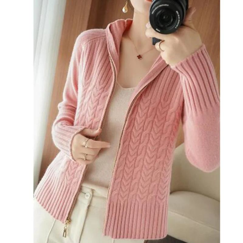GR | Women's knitted jacket with zipper and cable knit details