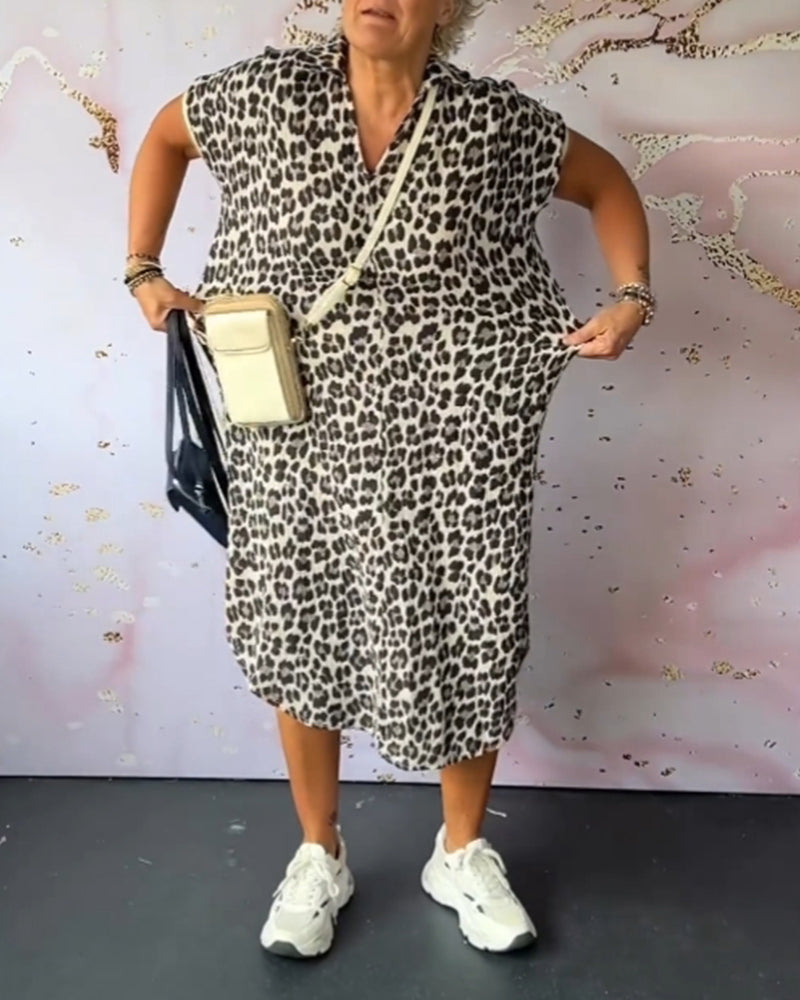 GR | Relaxed V-neck leopard print dress for women