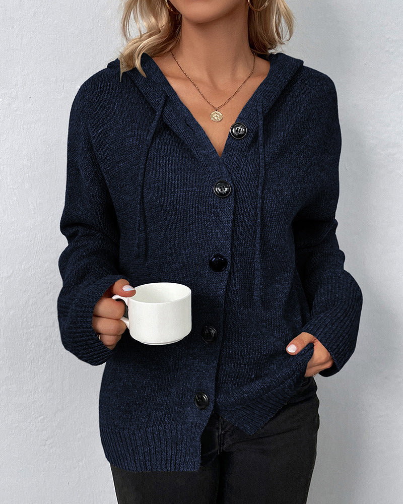 Corina™ - Solid color cardigan with hood and laces