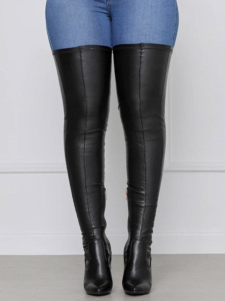 GR | Over-the-knee boots, block heel, round toe, zipper, lug sole