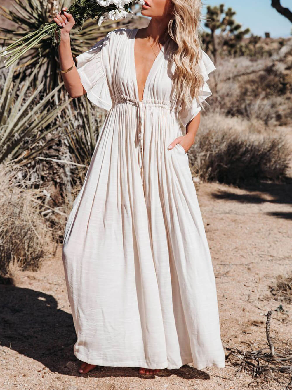 GR | Style Maxi Dress with Flutter Sleeves for Women