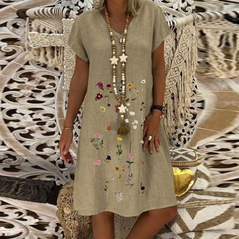 GR | Comfortable linen dress with an elegant pattern