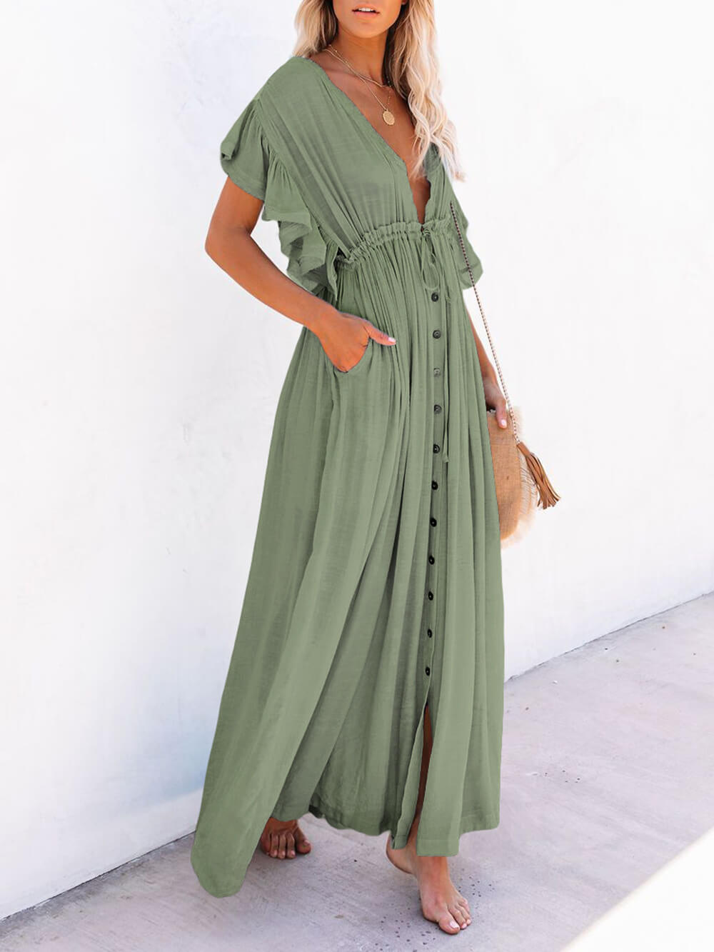 GR | Stylish maxi dress with flutter sleeves for women