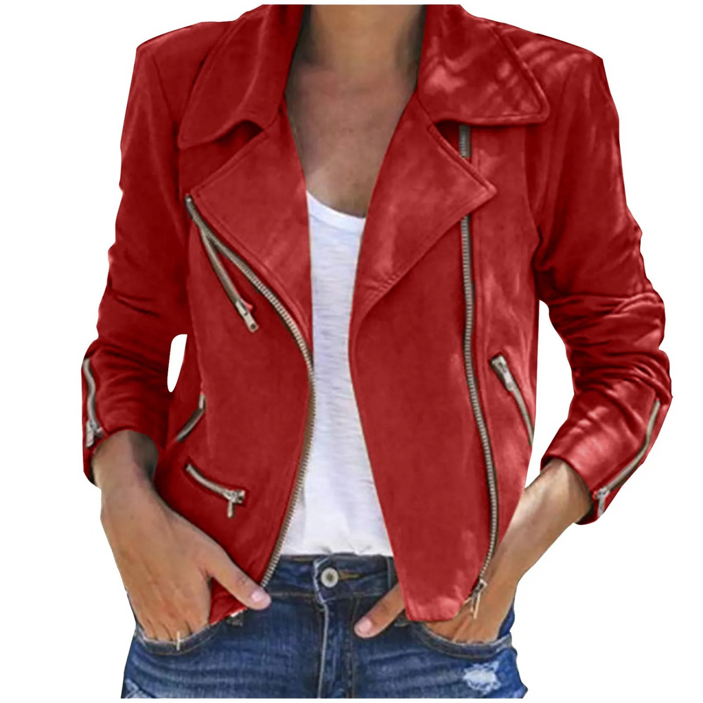 GR | Vintage Lederjacke mit Reißverschluss für Frauen