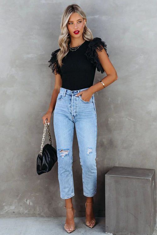GR | Your Time Swiss Dot Tulle Sleeved Knit Top