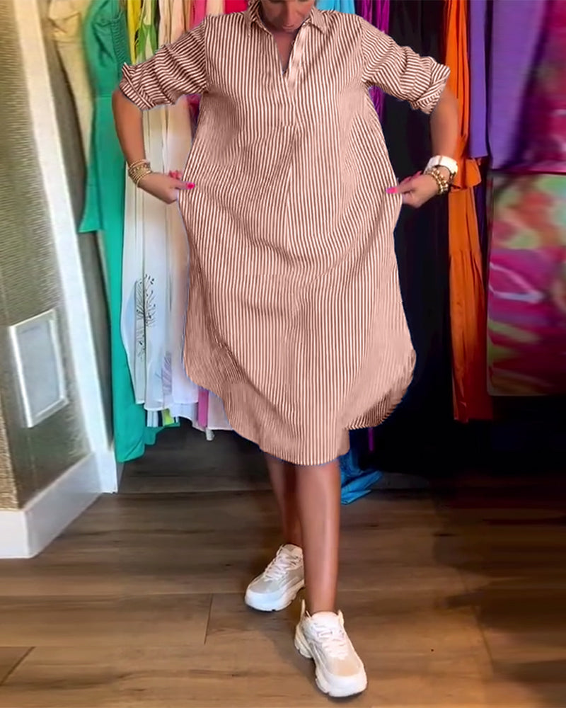 GR | Gestreiftes Hemdkleid In Lässiger Passform
