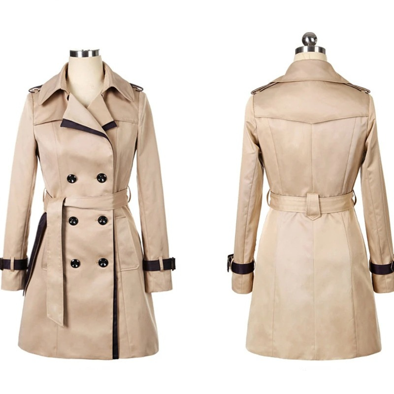 GR | Eleganter Trenchcoat Damen Doppelreiher, Tailliert, Mittellang