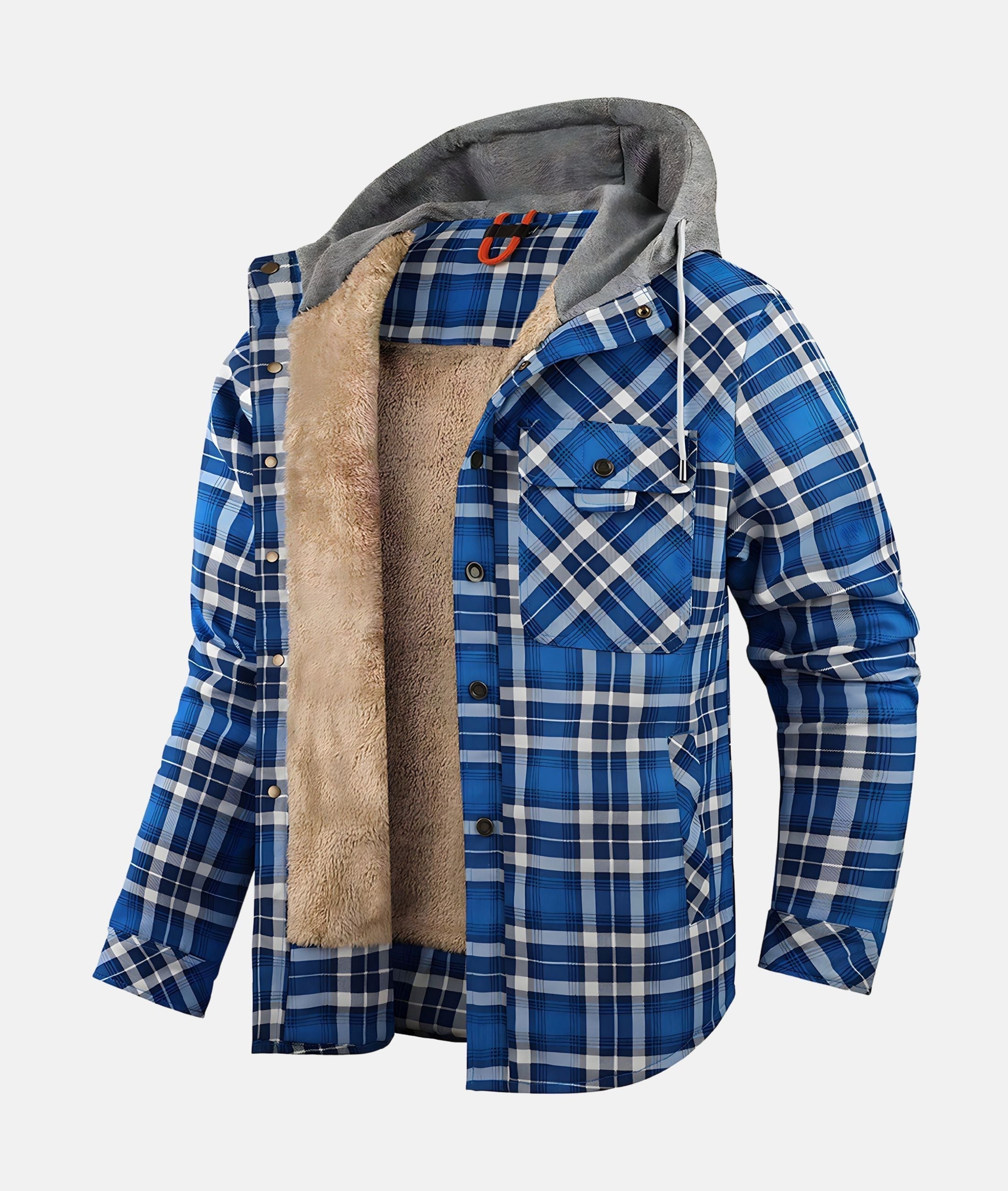 GR | Checkered flannel jacket with hood and faux fur lining