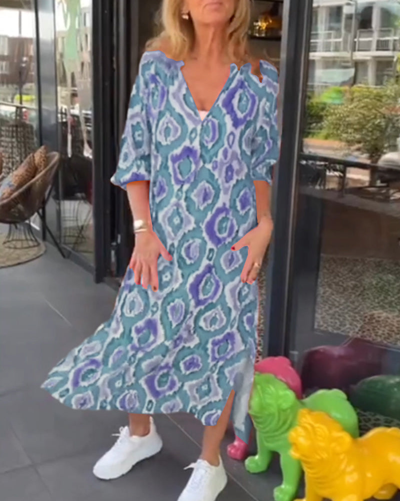 GR | Dress with printed motif and half sleeves