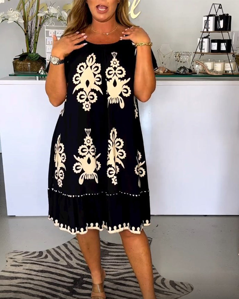 GR | Printed dress with a round neck