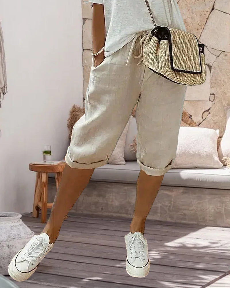 GR | Einfarbige Bequeme Bermudashorts mit Schnürung