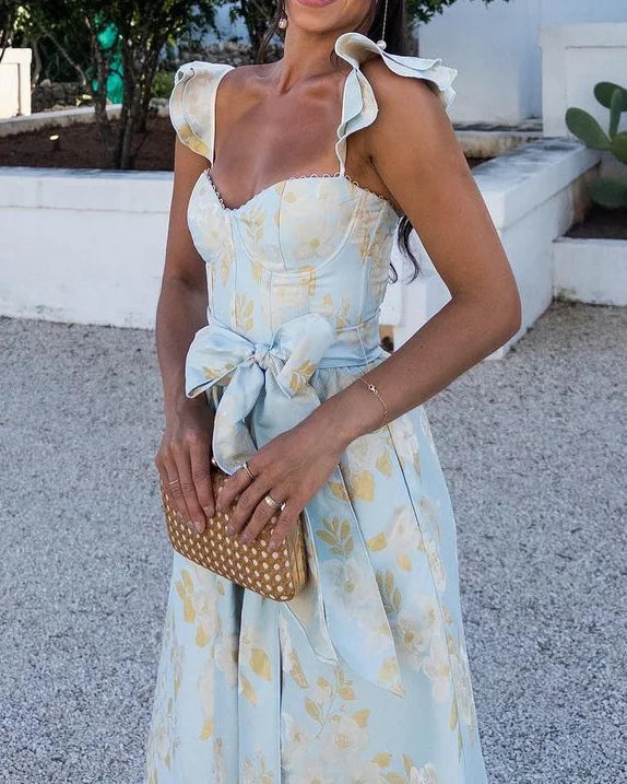 Butterfly sleeve printed dress