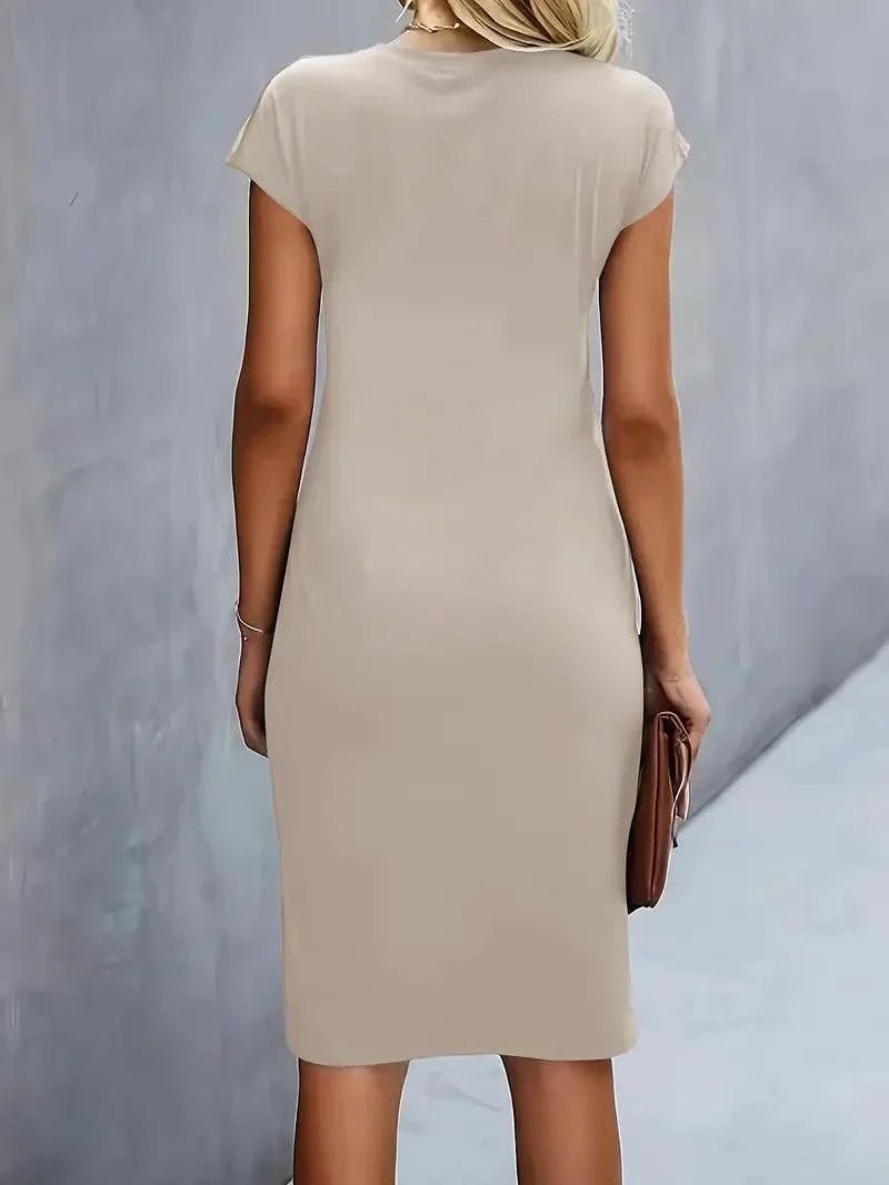 GR | Stilvolles Schmales Kleid Mit Rundhalsausschnitt