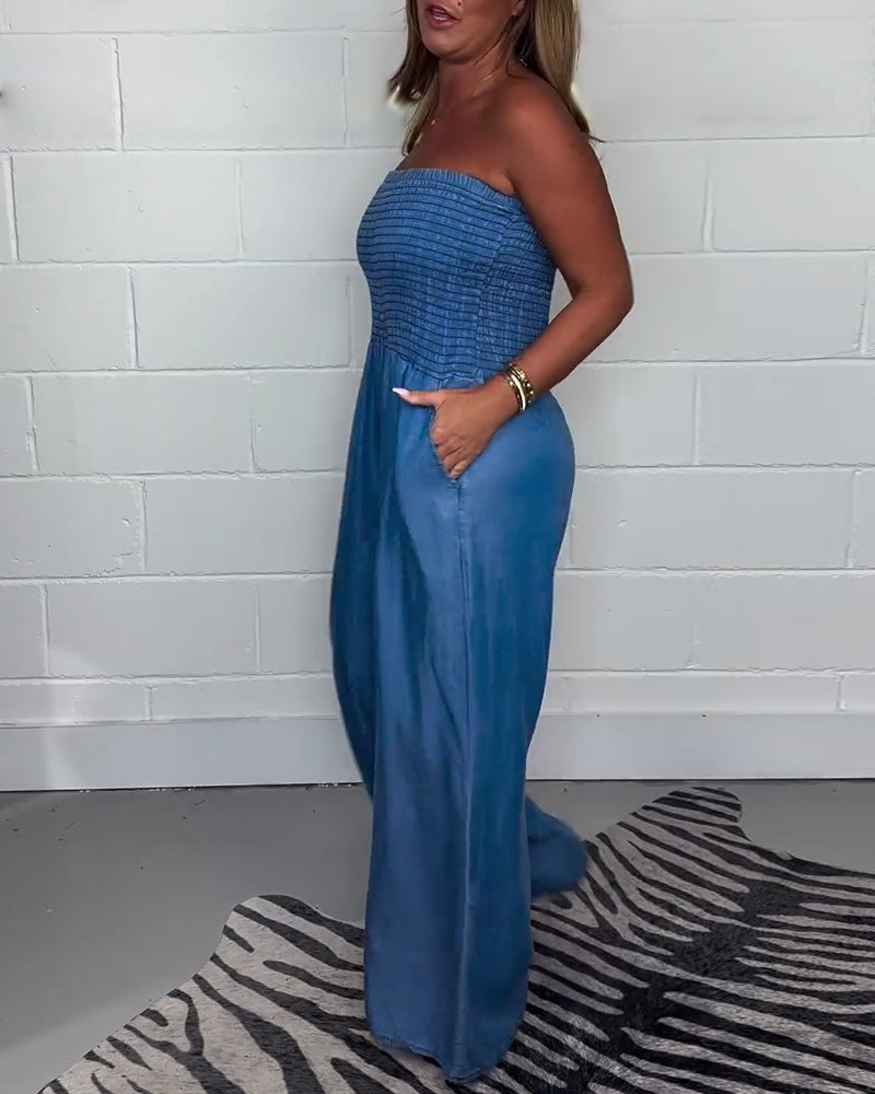 GR | Sleeveless jumpsuit with pleats and solid-color pockets