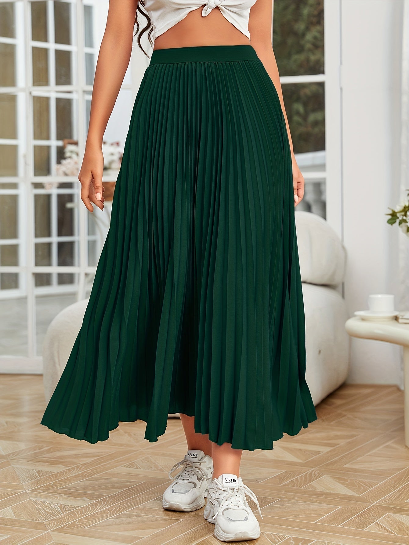 GR | Pleated plain curly skirt
