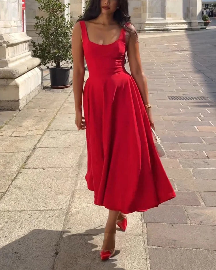 GR | Red fitted midi dress with straps