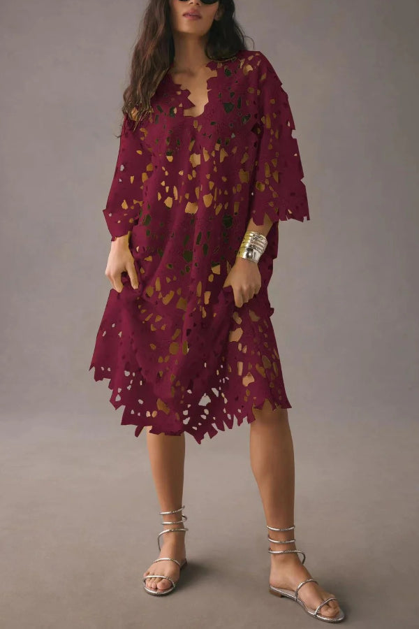 GR | Ich Gehören Hier Floral Øsen Spitze Cover Up Strand Midi Kleid