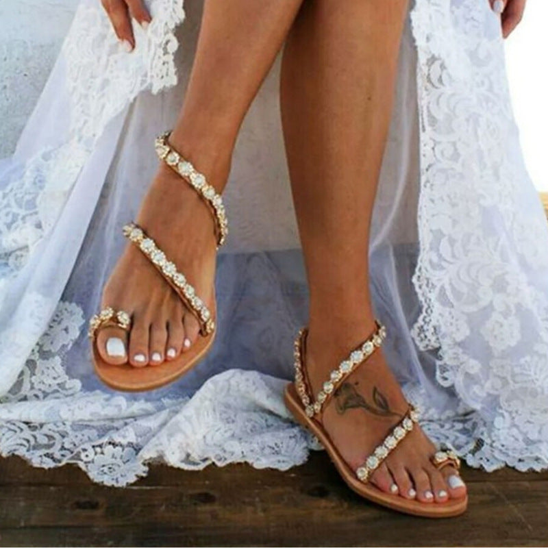 GR | Boho Beach Rhinestone Flip Flops
