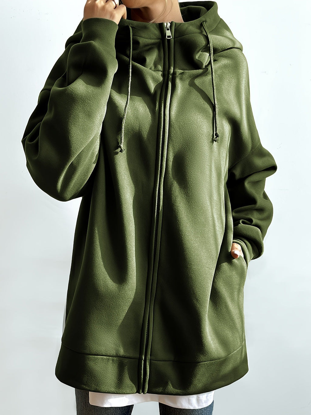 GR | Comfort - Extrem bequemer langer Zip-Up-Plüsch-Hoodie mit Kapuze für Damen
