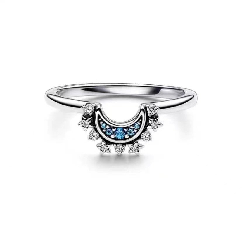 GR | Sparkling Moon Sun Silver Crystal Ring