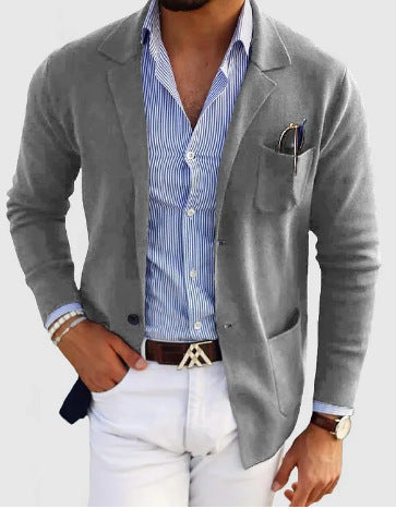 GR | Men's Cardigan with Casual Buttons, Pockets and Notched Collar, Solid Color, Long Sleeves