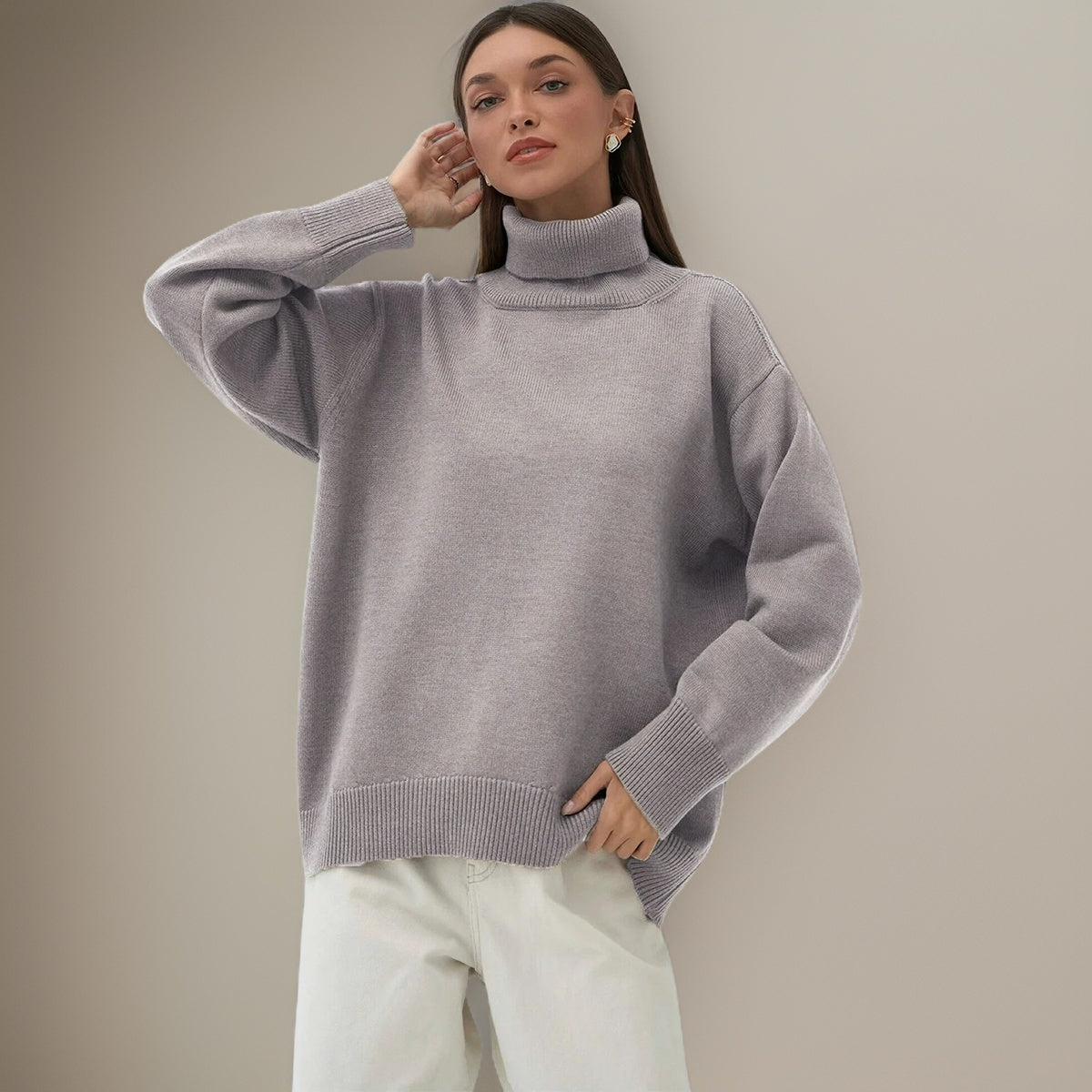 GR | Warmer Oversized Rollkragenpullover Für Den Winter