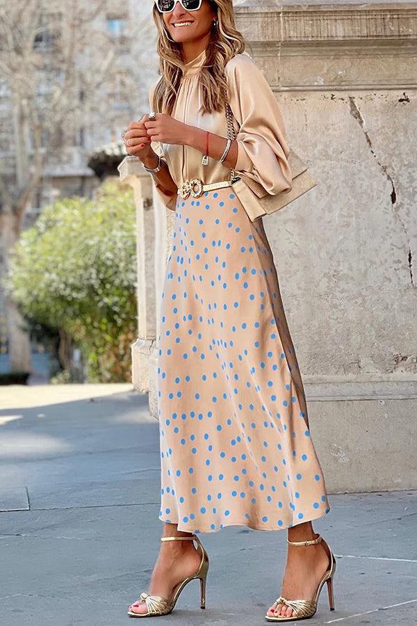 GR | Satin polka dot print skirt