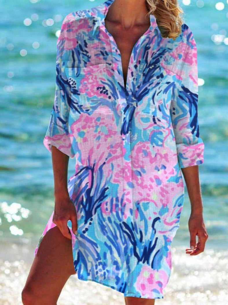 GR | Bikini Jacket Shirt Swimsuit Cardigan Women's Clothing Print Holiday Beach Shirt