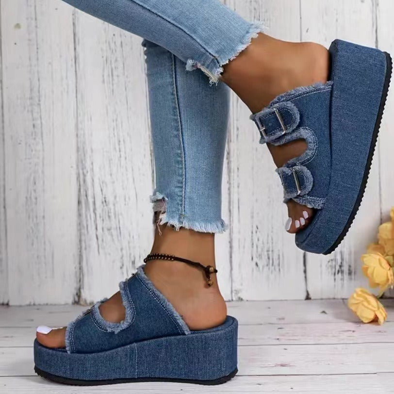 GR Denim sandals with buckle