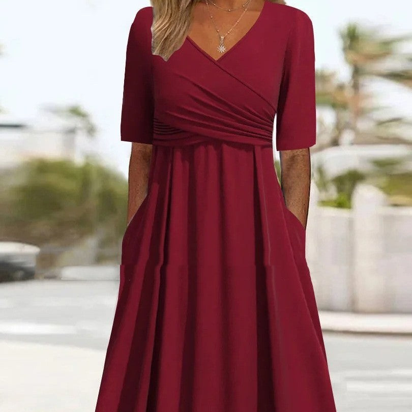 GR | Blaues, Schlichtes Midikleid Mit V-ausschnitt