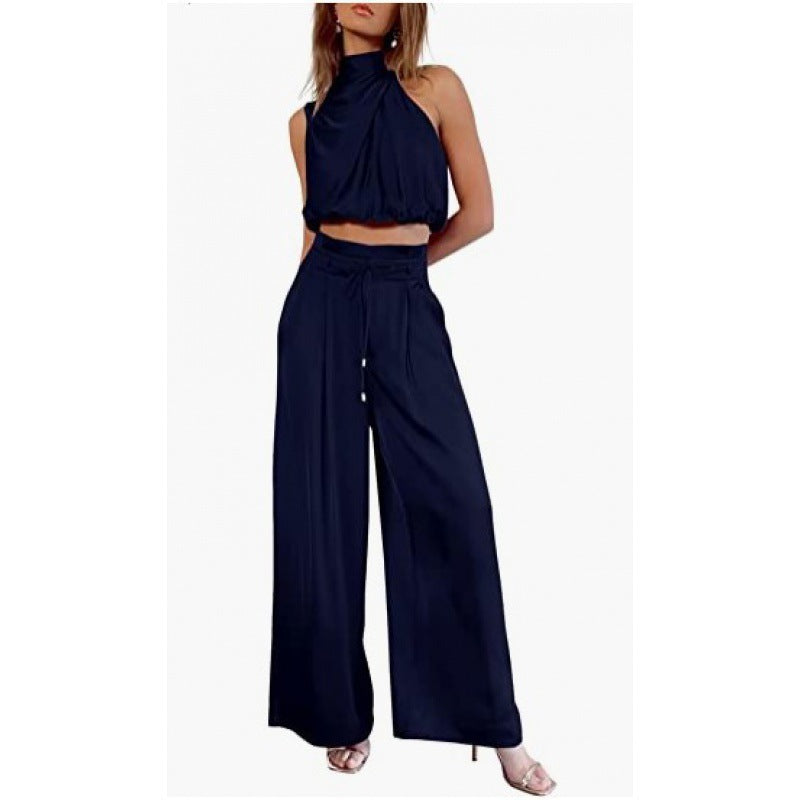 GR | Casual Sleeveless Top with Midriff and Wide Legs 2-Piece Set Women's Clothing